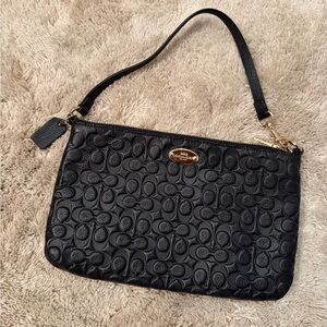Coach Black Signature Embossed Leather Clutch with Gold Hardware